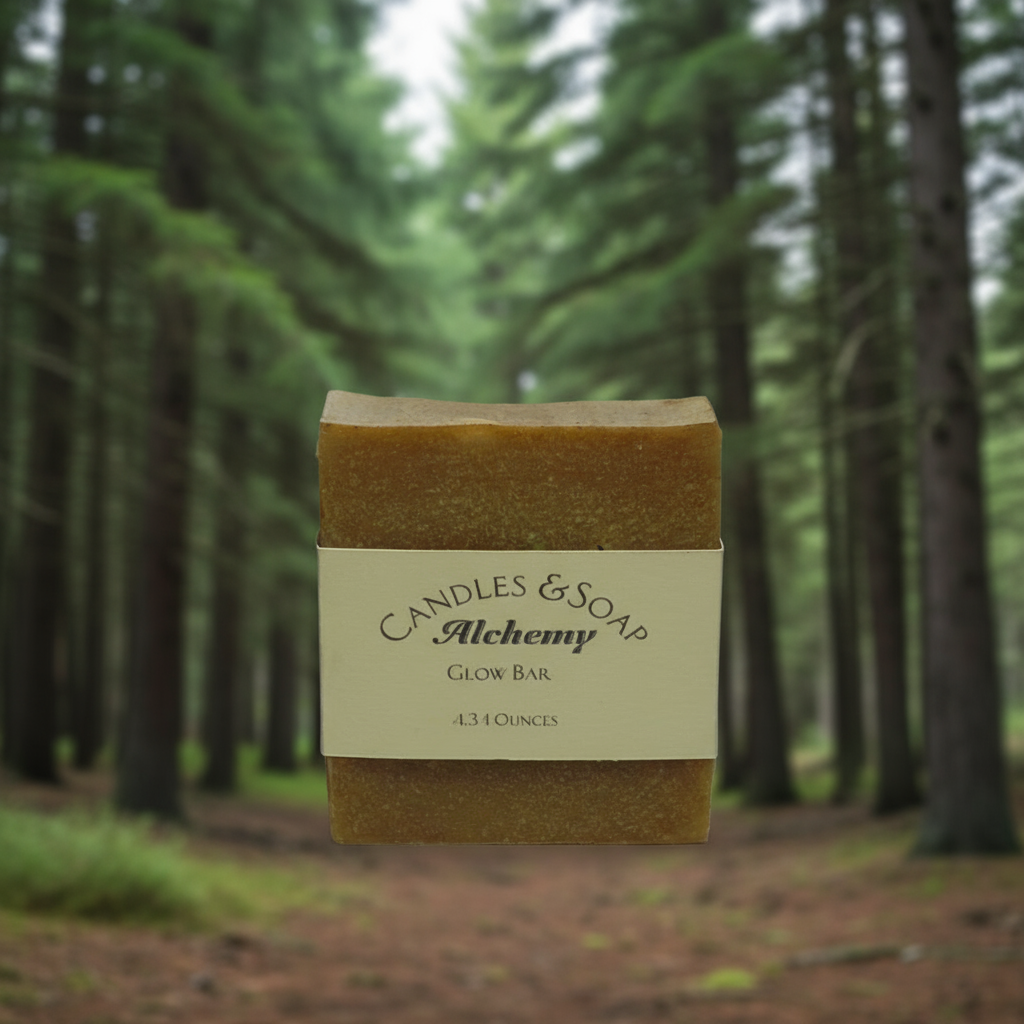 Bar of soap with a label on a gray background