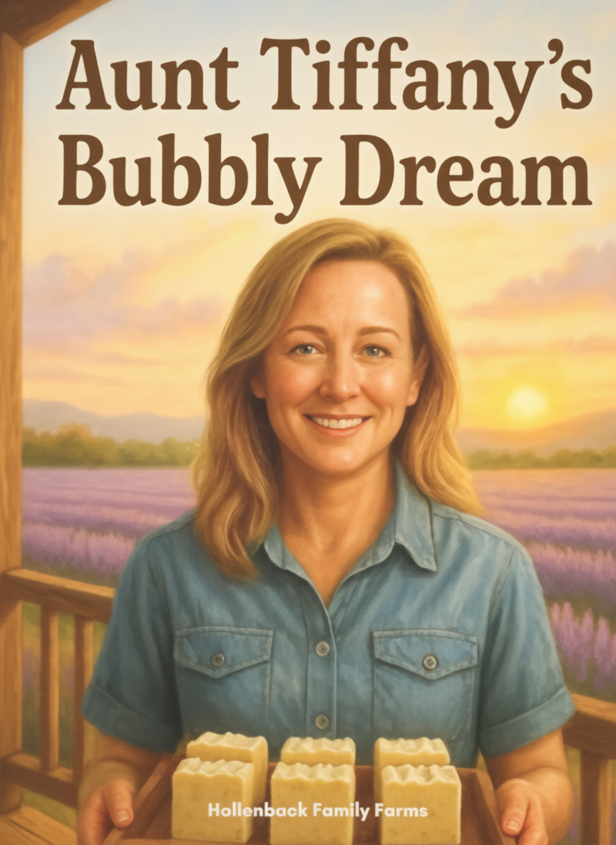 Book cover of 'Aunt Tiffany's Bubbly Dream' with a woman holding boxes of champagne and a sunset background.