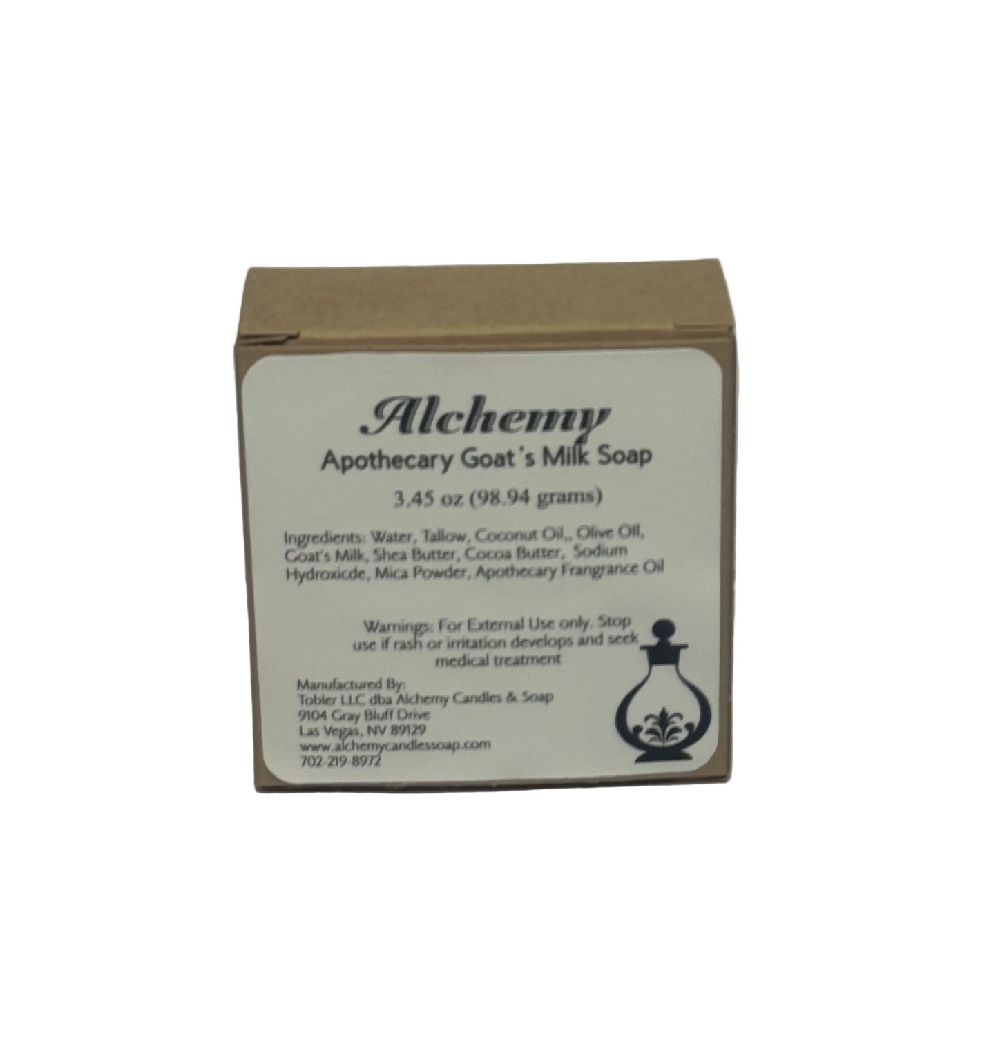 Box of Alchemy Apothecary Goat's Milk Soap on a white background