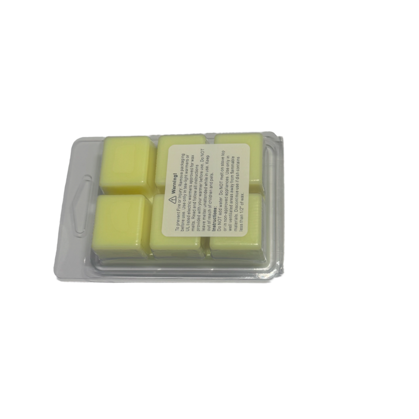 Pack of yellow wax melts in a clear plastic packaging on a white background