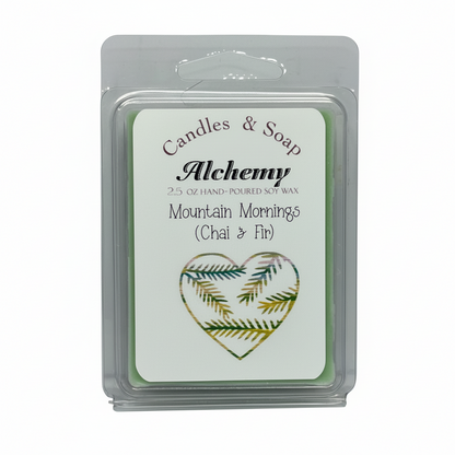 Wax melt package with 'Alchemy' branding and heart design on a white background