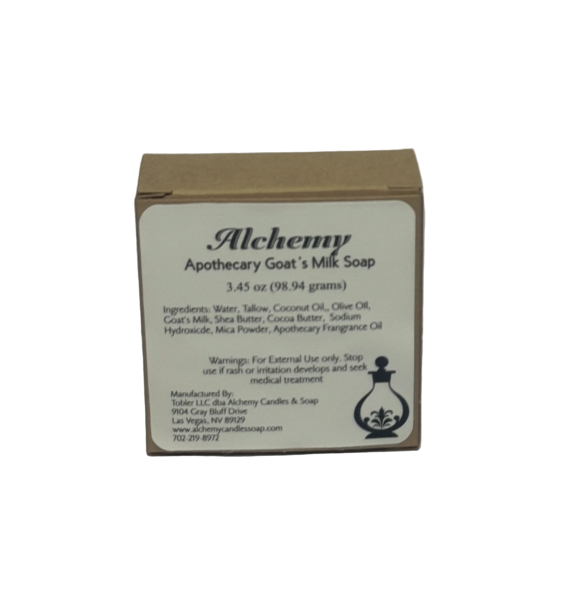 Box of Alchemy Apothecary Goat's Milk Soap on a white background