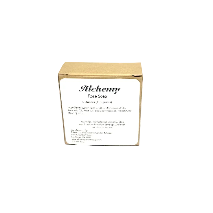 Box of Alchemy Rose Soap on a gray background
