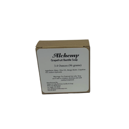 Box of Alchemy Grapefruit Bastille Soap on a gray background