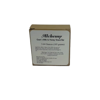 Box of Alchemy Goat's Milk & Honey Shave Bar on a gray background