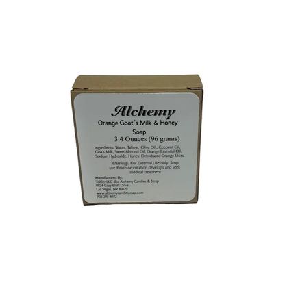 Box of Alchemy Orange Goat's Milk & Honey Soap on a white background