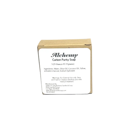 Box of Alchemy Carbon Purity Soap on a gray background