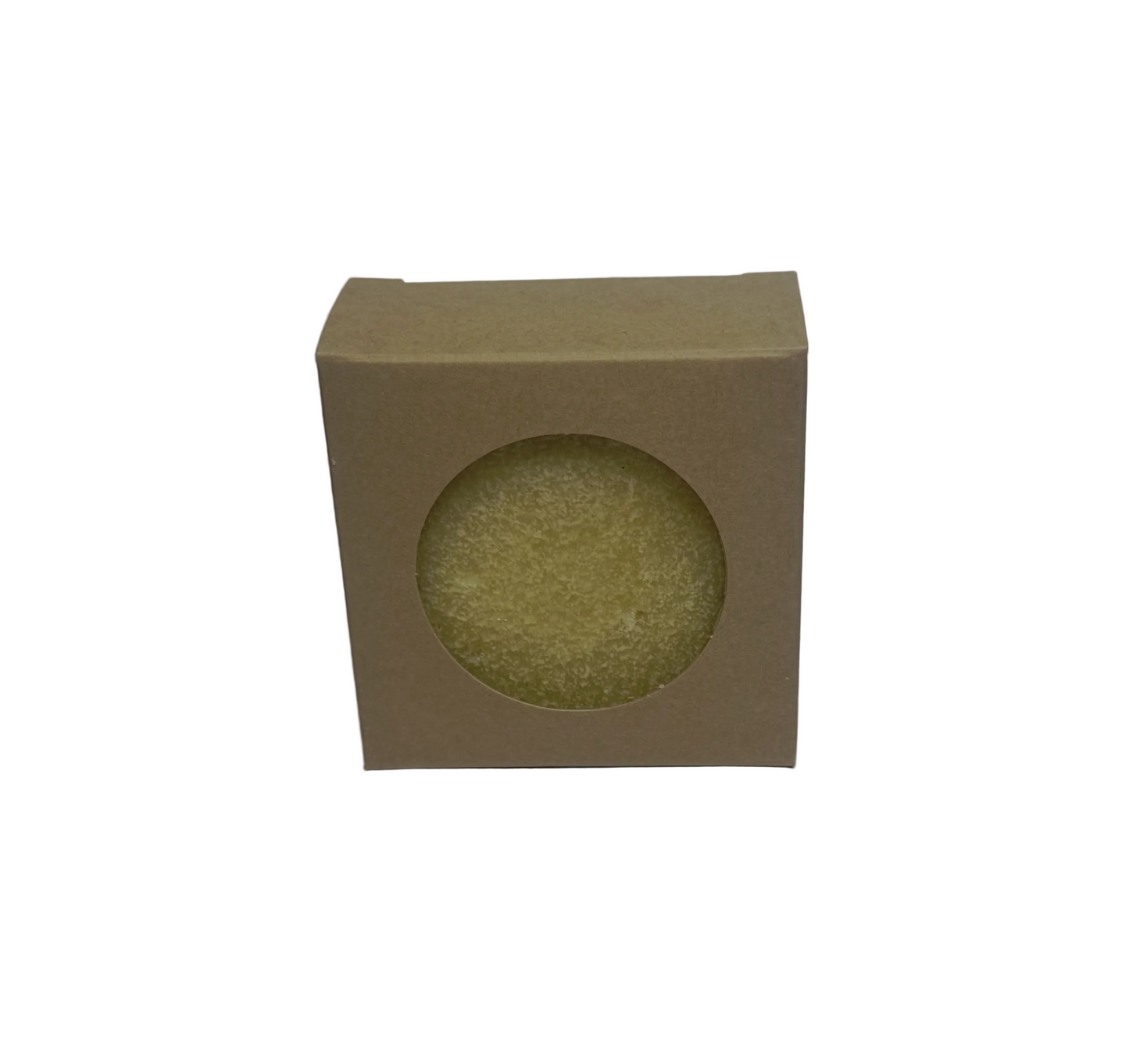 Beige square box with a circular cutout on a white background