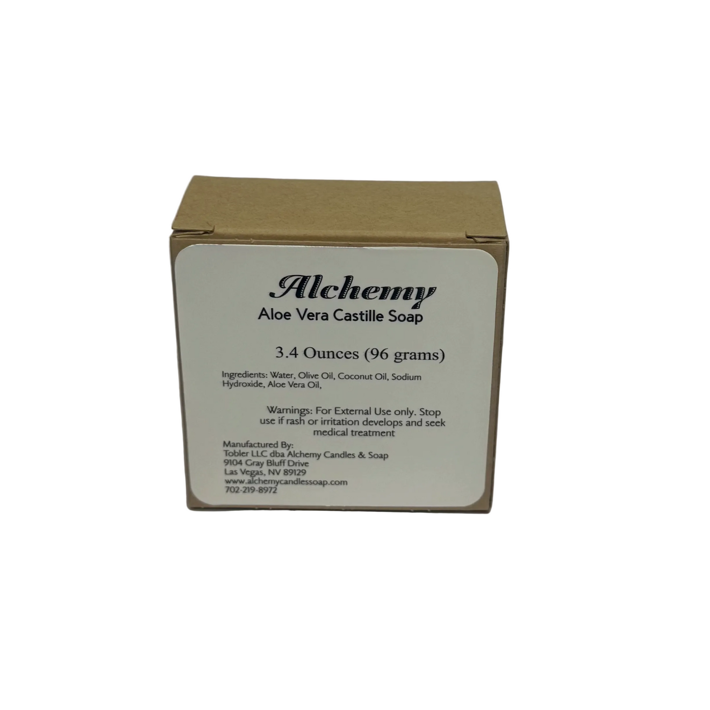 Box of Alchemy Aloe Vera Castille Soap on a white background