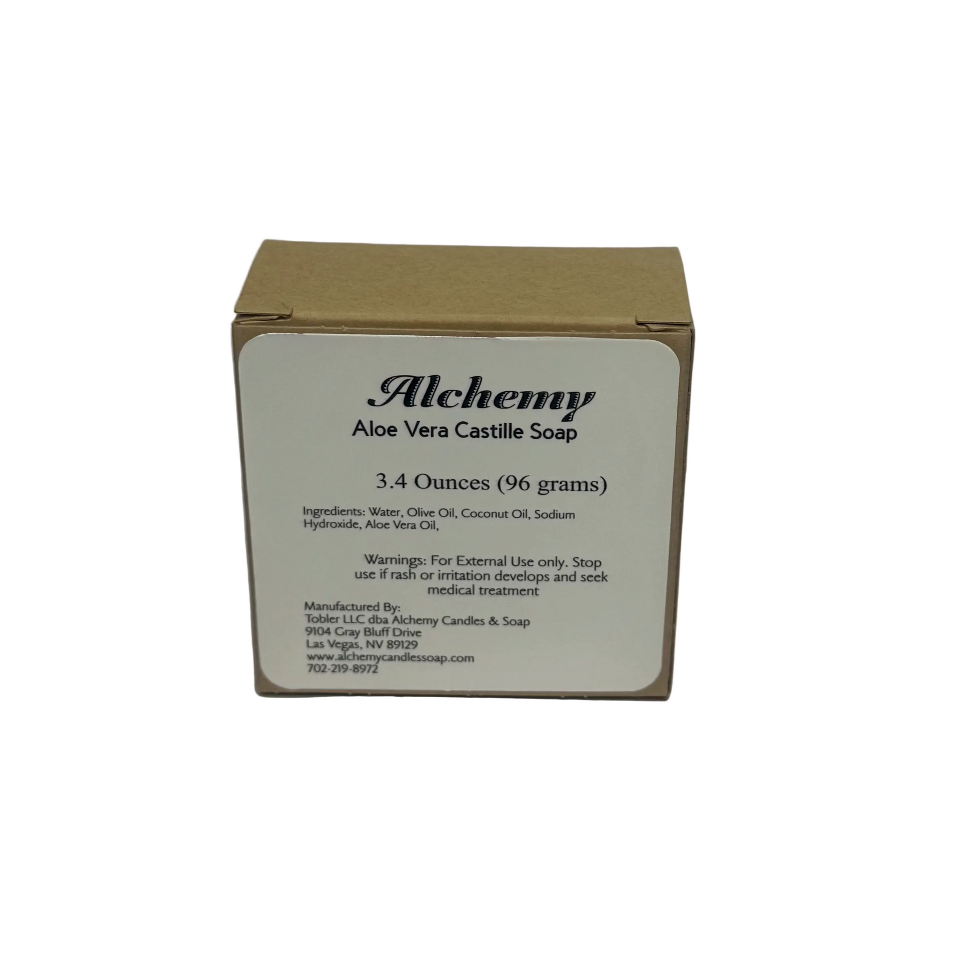 Box of Alchemy Aloe Vera Castille Soap on a white background